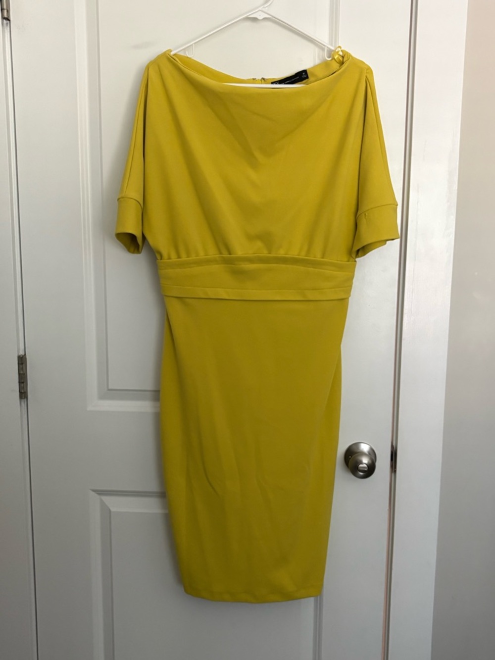 New York & Company Chartreuse Midi Dress with Waist Detail